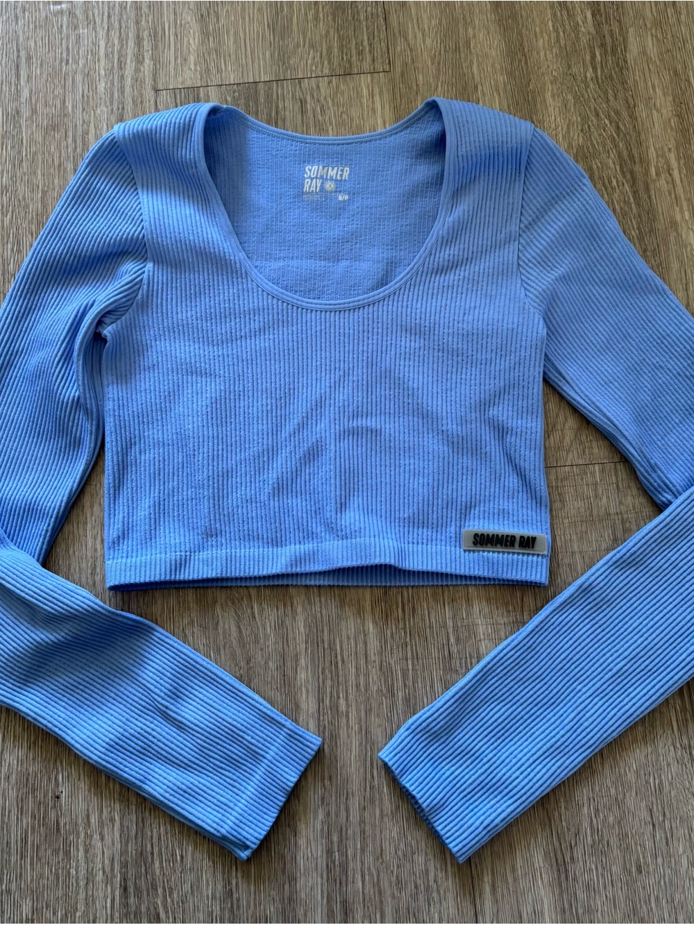 Sommer Ray Sky Blue Ribbed Long-Sleeve Crop Top